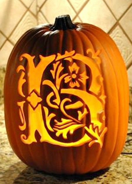 Decorated Pumpkins, Scary Pumpkins, Pumpkin Stencils Free, Pumkin Carving, Creative Pumpkin Carving, Pumpkin Monogram, The Letter B, Halloween Pumpkin Designs, Lantern Ideas