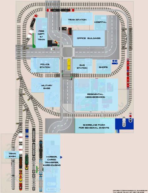 lego city train layout - Google Search Lego Track, Lego City Train, Lego Train Tracks, Model Railway Track Plans, Lego Display, City Layout, Lego Modular, Lego Trains, Minecraft City