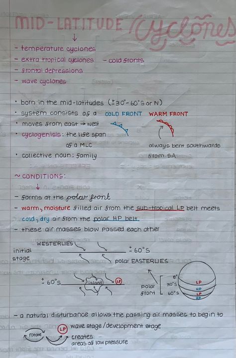 Mid Latitude Cyclone Notes, Geography Aesthetic Notes, Grade 11 Notes, Geography Student Aesthetic, Geography Notes Ideas, World Geography Notes, Geography Revision Notes, Geography Flashcards, Geography Aesthetic