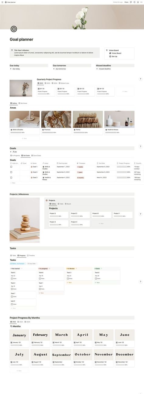 Notion Goal Planning template Goal Planner Template, Free Planner Templates, Life Planner Organization, Aesthetic Notion, Goals Template, Templates Free Design, Goal Planner, Notion Template, Workspace Inspiration