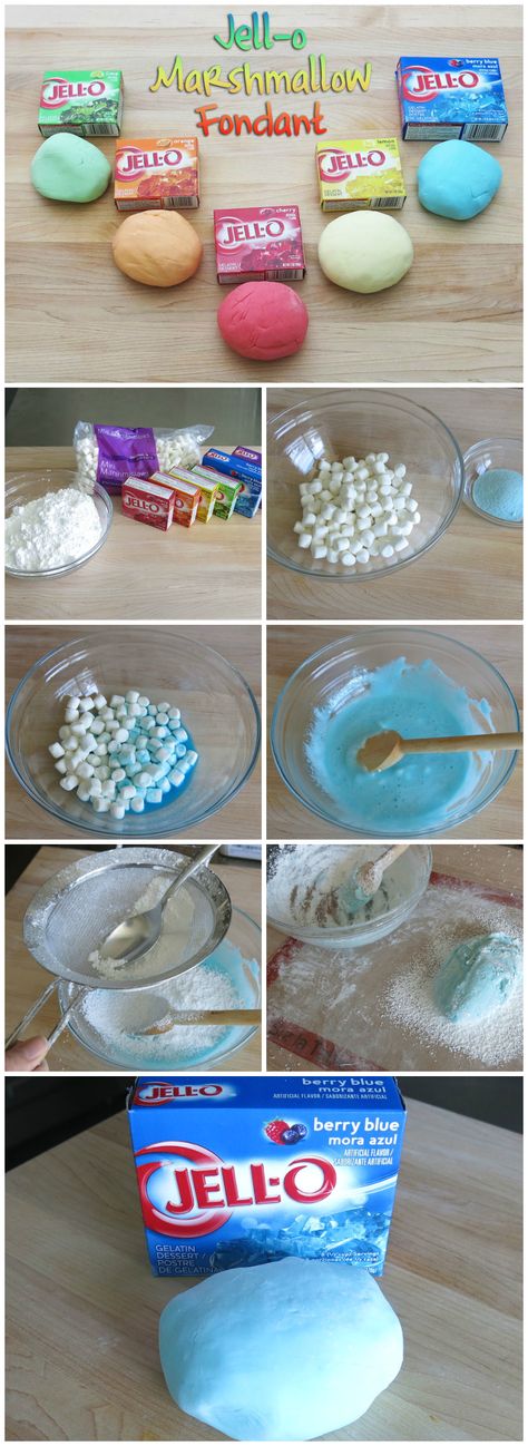 Marshmallow fondant is already awesome, but if you add jello to it you can make it even more delicious while coloring it at the same time! Jello seems to mix in really well with the powdered sugar and gives good results for taste and look. Food Cupcakes, How To Make Marshmallows, Fondant Recipe, Marshmallow Fondant, Homemade Marshmallows, Fondant Figures, Cake Icing, Köstliche Desserts, Icing Recipe