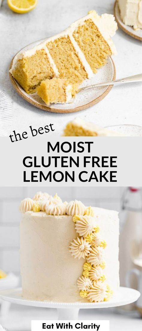 Gluten Free Lemon Cake Recipe, Gluten Free And Dairy Free Desserts, Dairy Free Lemon Cake, Lemon Desert, Gluten Free Dairy Free Cake, Dairy Free Cake Recipe, Gluten Free Wedding Cake, Gluten Free Lemon Cake, Vegan Lemon Cake