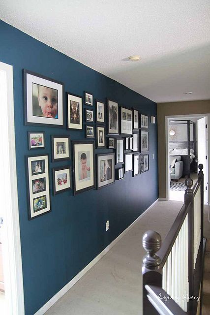 Navy Gallery Wall- Anything Pretty | Flickr - Photo Sharing! Navy Hallway Ideas, Navy Living Room Decor, New England Decor, Navy Living Rooms, Navy Walls, Photo Wall Gallery, Gallery Wall Living Room, Accent Walls In Living Room, Small Bedroom Decor