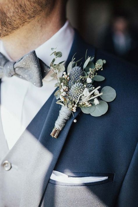 Rosemary Wedding, Thistle Boutonniere, Oklahoma Wedding, Boutonniere Wedding, Wedding Themes, Wedding Trends, Boutonniere, Future Wedding, Winter Wedding