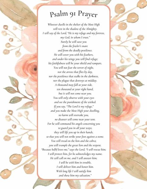 Psalm 91 Prayer Of Protection, Psalm 91 Printable, Diy Prayer Journal, Prayer Of Protection, Prayer Journal Template, Psalm 91 Prayer, Psalms 91, Healing Prayer, Printable Prayers