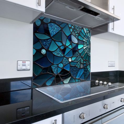 More sizes avilable on request. Simply contact us for a quick hassle free quote. - - - - - - - - - - - - - - - - - - - - - - - - - - - - - - - - - - - - - - - - - - Why not elevate your kitchen with a stunning UV printed glass splashback from 1st Glass Art! Crafted from high-quality 6mm toughened glass and printed using state-of-the-art UV printing technology, this kitchen splashback provides an unparalleled heat and scratch resistant surface that is both easy to clean and maintain. With its durable construction and vibrant colours, this kitchen splashback is perfect for protecting your walls from cooking spills and splatters, while also adding a touch of style and personality to your kitchen space. Not only is this splashback functional and beautiful, it's also extremely easy to install, Stained Glass Kitchen Cabinets, Kitchen With Blue Cabinets, Stained Glass Kitchen, Brick Ceramic Tile, Blue Kitchen Ideas, Splashback Kitchen, Glass Tiles Kitchen, Glass Kitchen Backsplash, Unique Backsplash