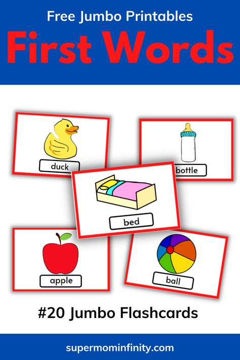 Word Cards With Pictures Free Printable, First Words To Teach Baby, First Words Flashcards Free Printable, Printable Flashcards For Toddlers Free, Flash Cards For Toddlers, Preschool Labels, Flash Cards For Kids, Baby Flash Cards, Teaching Learning Material