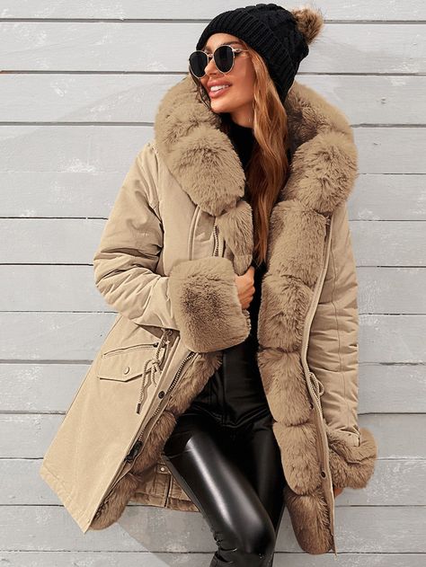 Camel Casual Collar Long Sleeve Fabric Plain Parka Embellished Non-Stretch  Women Outerwear Beige Parka, Parka Coat Women, Women Outerwear, Langer Mantel, Ski Fashion, Beige Style, Hooded Parka, Parka Coat, Winter Coats