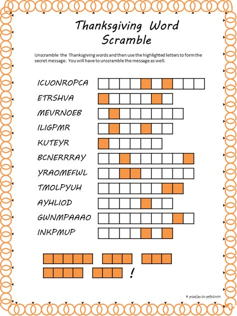 Celebrate the season with a little puzzle fun.  Our printable Thanksgiving word scramble will keep kids and adults busy and happy. Turkey Scramble, Thanksgiving Puzzles, Thanksgiving Word Scramble, Thanksgiving Trivia Questions, Thanksgiving Puzzle, Thanksgiving Games For Adults, Thanksgiving Facts, Thanksgiving Worksheets, Scramble Words