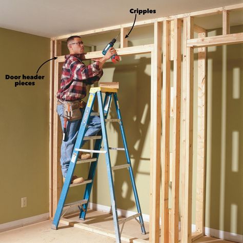 How to Build a Wall to Wall Closet: Store More Stuff in a Closet with Doors | The Family Handyman Framing A Closet, Diy Kast, Simple Bookcase, Make A Closet, Closet Diy, Closet Built Ins, Wall Shelving, Build A Wall, Build A Closet