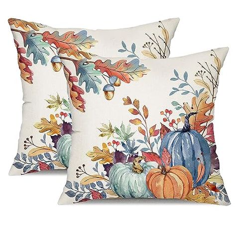 Fall Leaf Decor, Watercolor Pumpkin, Fall Pillow, Fall Pillow Cover, Autumn Thanksgiving, Pumpkin Pillows, Cat Air, Farmhouse Decoration, Garden Pillows