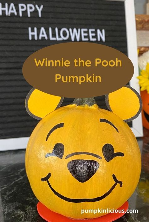 Winnie the Pooh pumpkin painting Pooh Pumpkin Painting, Winnie The Pooh Pumpkin Painting, Disney Pumpkin Decorating, Pumpkin Painting Idea, Pooh Pumpkin, Winnie The Pooh Pumpkin, Halloween Pumpkin Crafts, Creative Pumpkin Painting, Creative Pumpkin Decorating