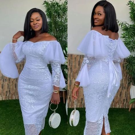 Office Wear Jeans, Lace Styles For Wedding, White Lace Dress Short, Lace Dress Classy, White Lace Gown, Ladies Outfits, Fancy Short Dresses, Nigerian Lace Styles Dress, Wedding Outfits For Women