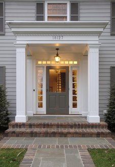 Colonial Front Door, Front Door Overhang, Front Porch Addition, Door Overhang, Veranda Design, Portico Design, Colonial House Exteriors, Porch Addition, Building A Porch