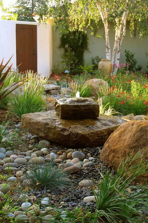 23 Inspiring outdoor garden fountains to add tranquility to your landscape Mediterranean Garden Design, Outdoor Water Features, Rock Garden Design, Backyard Water Feature, Mediterranean Landscaping, Water Fountains Outdoor, Rock Garden Landscaping, Desert Garden, Water Features In The Garden