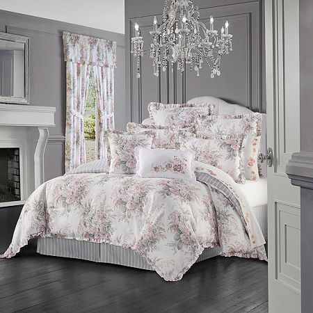 # Pieces In Set: 4Included: 1 Bed Skirt(s) With 15 Inch Drop, 2 King Sham(s), 1 Comforter(s)Bed Skirt Drop: 15 InWarmth Factor: Extra WeightBed Size: California KingFill Weight: 8 oz. of FillBedding Measurements: 104 Width/Inches, 92 Length/InchesBedding Fiber Content: 100% PolyesterBedding Filling Content: 100% PolyesterBed Skirt Fiber Content: 100% PolyesterFabric Description: WovenSham Fiber Content: 100% PolyesterDecor Styles: FarmhouseSham Care: Machine WashBedding Care: Dry Clean OnlyBed S Coral Comforter, Blush Bedding, Royal Court, King Comforter Sets, Queen Comforter Sets, Bedding Stores, Queen Comforter, King Comforter, Quilt Set