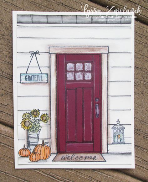 Picture Journaling, Pumpkins Porch, Door Drawing, New House Card, Sign Drawing, Lights Signs, Home Front Porch, Door House, Cabin Rustic