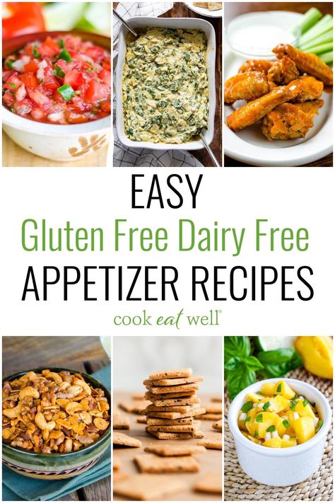 Easy Gluten Free Dairy Free Appetizers and Snacks - Looking for easy gluten-free dairy-free appetizers and snacks? These easy recipes have you covered with finger foods that use few ingredients and simple, homemade recipes that are minimal effort but amazingly delicious. From crackers and dips to meatballs, chicken wings and seafood, you'll find healthy snacks and appetizers that are full of flavor and perfect for your next summer party. Dairy Free Snacks For Party, Easy Gluten Free Snacks Quick, Gf Df Finger Foods, Gluten Free Dairy Free Appetizers Easy, Lactose Free Dip Recipes, Dairy Free And Gluten Free Appetizers, Dairy Free Hors D’oeuvres, Nondairy Appetizer Recipes, Dairy Free Finger Foods