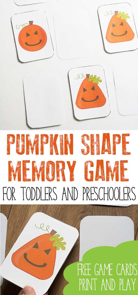 Pumpkin themed shape game for toddlers and preschoolers. Inspired by the book Five Little Pumpkins this memory game can be Printed and Played with for FREE. #vbcforkids #totschool #preschoolathome Fall Storytime, Five Little Pumpkins, Game For Toddlers, Fall Themes, Fall Preschool Activities, Pumpkin Activities, Shape Games, Halloween Preschool, Autumn Activities For Kids