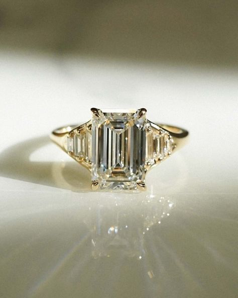 Emerald Cut Moissanite With Side Baguette Engagement Ring 2CTW VVS1 D Ring Women