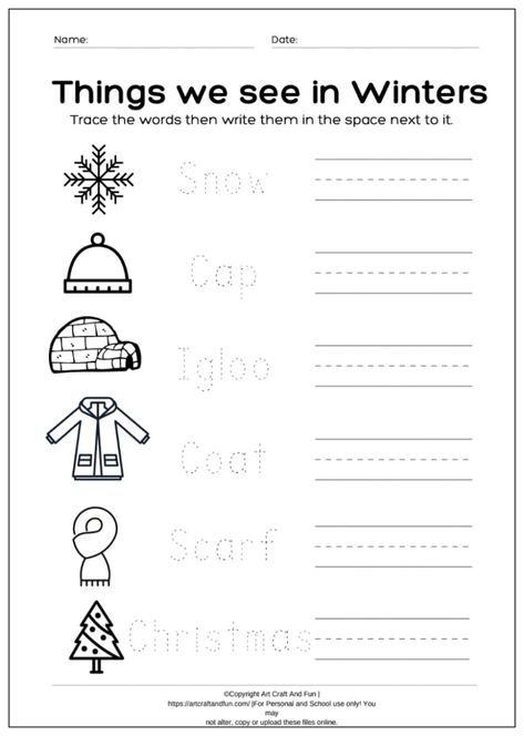 Free Printable Winter Worksheets - Winter Season Worksheet For Kindergarten, Christmas Literacy Activities Preschool Free Printables, Winter Worksheets 1st Grade, Winter Activity Pages Free Printables, January Printables Free For Kids, Winter For Preschool, January School Activities For Kids, Winter Printables Free For Kids, Vpk Worksheets