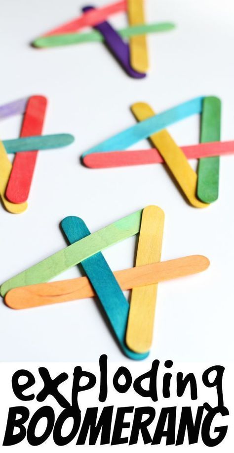 Craft Stick Exploding Boomerang: Such a fun and simple activity for kids! Grandkid Crafts, Popsicle Art, Popsicle Crafts, Maker Space, Folding Origami, Stick Crafts, Boomerangs, Popsicle Stick Crafts, Crafts For Boys