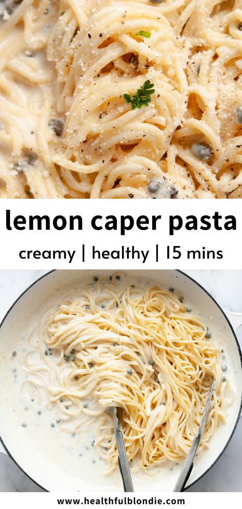 Lemon And Caper Pasta, Caper Lemon Pasta, Lighter Pasta Recipes, Pasta Capers Recipe, Caper Recipes Healthy, Pasta Recipes With Capers, Caper Pasta Recipes, Meatless Pasta Recipes For Dinner, Recipes With Fresh Basil