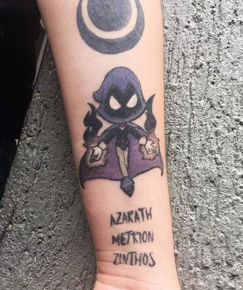 Raven Dc Tattoo, Raven From Teen Titans Tattoo, Marceline Tattoo, Black Sleeve Tattoo, 90s Tattoos, Gamer Tattoos, Nostalgic 90s, Forearm Band Tattoos, Raven Tattoo