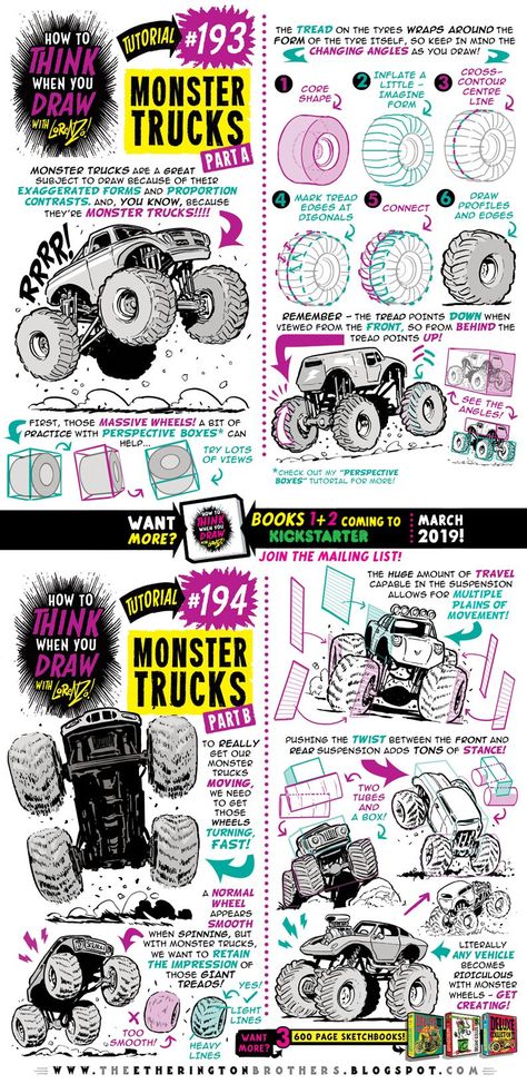 Monster Truck Drawing, Draw Monster, Truck Drawing, Space Drawings, Monster Trucks Birthday Party, Comic Tutorial, Mushroom Drawing, How To Think, Draw Shapes