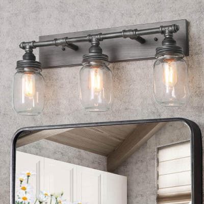 Silver Vanity, Vanity Lights Bathroom, Farmhouse Bathroom Vanity, Dark Pewter, Machine Age, Kitchen Hallway, Vanity Lights, Bathroom Wall Sconces, Glass Style