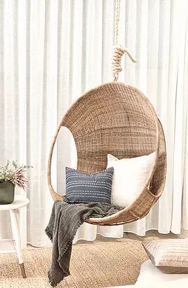 Furniture | Coastal Drift Wicker Hanging Chair, House Finishes, Mediterranean Interior Design, Pod Chair, House Addition, Zen House, Hanging Chairs, Mediterranean Interior, Bamboo Decor