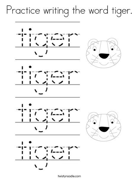 Practice writing the word tiger Coloring Page - Twisty Noodle Tiger Worksheet Preschool, Tiger Worksheet, Alphabet Exercise, Animals Tracks, Writing Activities For Preschoolers, Tiger Coloring, Word Tracing, Handwriting Worksheets For Kids, Animals Preschool