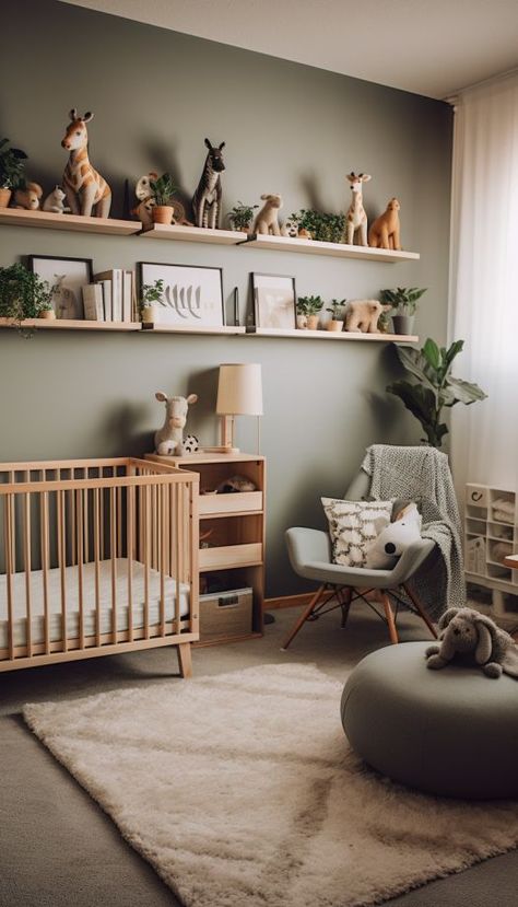 Modern Baby Nursery, Green Baby Room, Cozy Baby Room, Baby Nursery Inspiration, Baby Room Themes, Baby Room Neutral, Baby Boy Room Decor, Nursery Room Design, Baby Boy Room Nursery