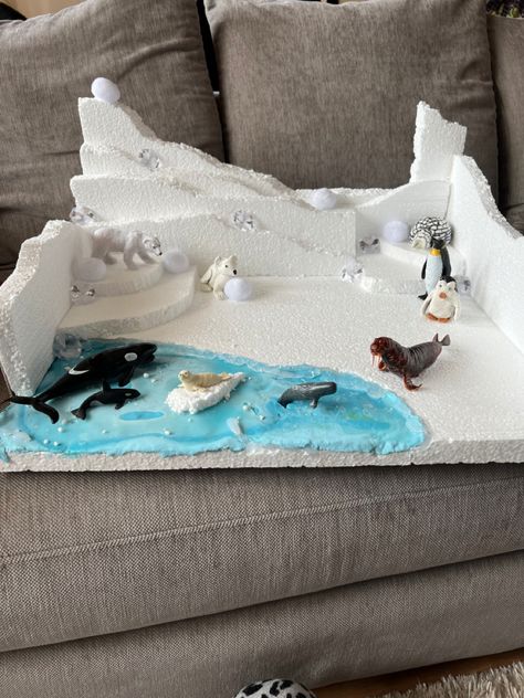 Tundra Habitat Project, Polar Region Project, Tundra Ecosystem Project, Arctic Habitat Project For Kids, Animal Habitats Preschool, Penguin Habitat, Arctic Habitat, Diorama Kids, Diy Christmas Village Displays