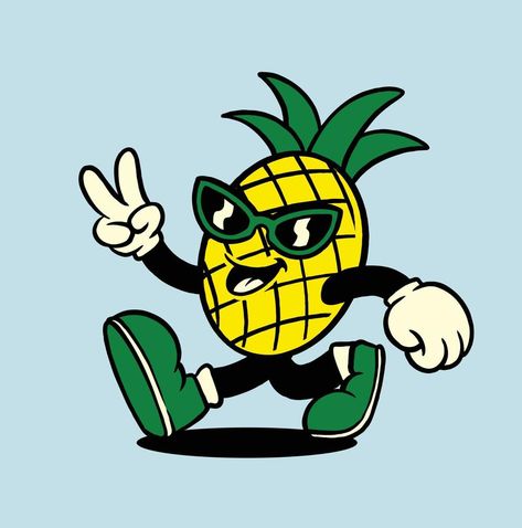 Vintage Pineapple Mascot vector illustration Pineapple Character, Vector Snowflake, Retro Mascot, Pineapple Illustration, Pineapple Vector, Pineapple Graphic, Food Branding, Italian Ice, Cityscape Photos