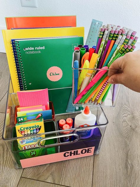 Art Caddy For Kids, Organizing School Supplies At Home, Organizing School Supplies, Homework Caddy, Organizing School, Art Caddy, Homework Organization, Homework Station, Toddler Ideas