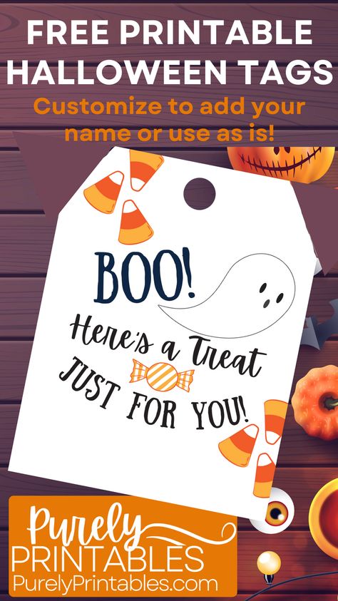 Boo Here's a Treay Just For You FREE Halloween Printable Tag DIY Halloween Pop Bys, Halloween Marketing Ideas, Halloween Gifts For Friends, Halloween Class Treats, Printable Halloween Tags, Halloween Treat Tags, Halloween Teacher Gifts, Free Printable Halloween, Halloween Gift Bags