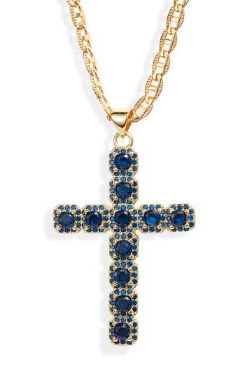 Colorful round cubic zirconia cluster on this eye-catching cross pendant set on an 18-karat gold-plated chain with intricate etchings. 18k-gold plate/cubic zirconia Made in the USA of imported materials Unique Cross Necklace Womens, Blue Cross Necklace, Gold And Turquoise Jewelry, Big Cross Necklace, Christian Necklaces, Cross Pendant Necklace Woman, Cross Necklace Gold, Good Jewelry, Cute Necklaces