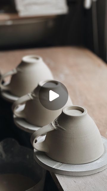 Lucia Ocejo on Instagram: "Working on some porcelain handled cups this week. This shape takes inspiration from Gwyn Piggott work, which I admire very much. I pray to the kiln gods some some of these pieces will come out of my first (slightly experimental) gas fire in a few weeks 🤞🏼  #pottery #potter #ceramic #ceramics #clay #stoneware #craftmanship #craftwoman #handmade #pottery #studioceramics #functionalware #homeware #studio #stoneware #wheelthrown #wheelthrownceramics #wheelthrownpottery #porcelain #cup #handle #cups #kickwheel #whiteclay #teacup #trimming #trim #throwing #turningpots #turning" Pottery Cup Handles, Porcelain Ceramics Pottery, Small Ceramic Projects, Throwing Ceramics, Teacup Pottery, Pottery Journal, Teacup Ceramic, Tea Cup Pottery, Throwing Pottery