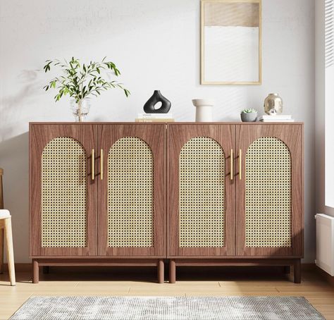 Tribesigns Set of 2 Rattan Sideboard Buffet Cabinet with Storage, 59 Inch Accent Cabi... Rattan Doors, Rattan Sideboard, Accent Storage Cabinet, Buffet Set, Wide Sideboard, Rattan Weave, Kitchen Sideboard, Buffet Cabinet, Wood Sideboard