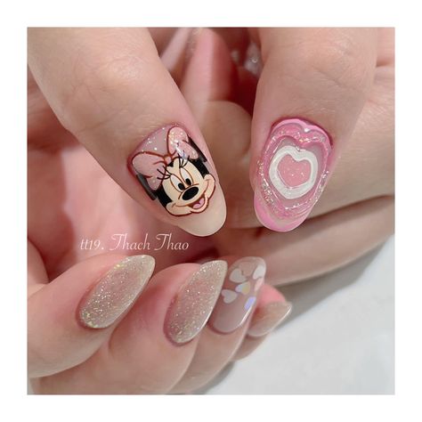 Mickey Nails, Korean Nail Art, Stickers Cartoon, Fancy Nails Designs, Korean Nails, Cute Galaxy Wallpaper, Pretty Gel Nails, Stick It, Disney Nails