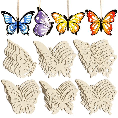 PRICES MAY VARY. Package Includes: 6 blank butterfly wooden circles of different shapes for DIY painting, each shape butterfly contains 6 pieces. Comes with 80 braided linen cords. DIY Crafts: Ideal for DIY hand painting, spring signs, gift tags, handwritten labels, letters, wish cards, table numbers, decorations, coasters, photo props, and many other arts and crafts projects. Easy To Use: Both sides are smoothed, so you can draw and doodle any pattern you like; Each wood piece has a small hole, Ornaments To Paint, Handwritten Labels, Spring Signs, Butterfly Home Decor, Butterfly Cutout, Daisy Scouts, Shape Butterfly, Painting Spring, Cards Table