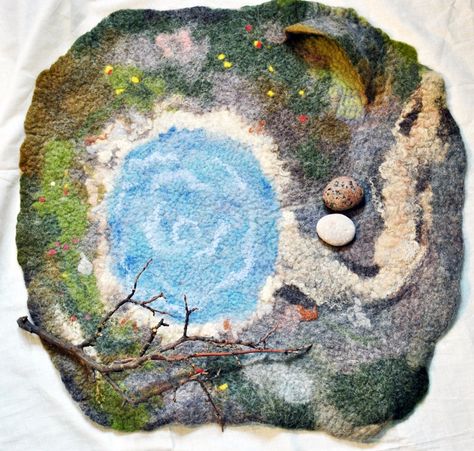 Waldorf Felt Play Mat With Pond Playmat Wet Felted Playscape | Etsy Waldorf Autumn, Table Landscape, Landscape Rug, Felt Accessories, Felt Play Mat, Play Rug, Trees Christmas, Small World Play, Wet Felt