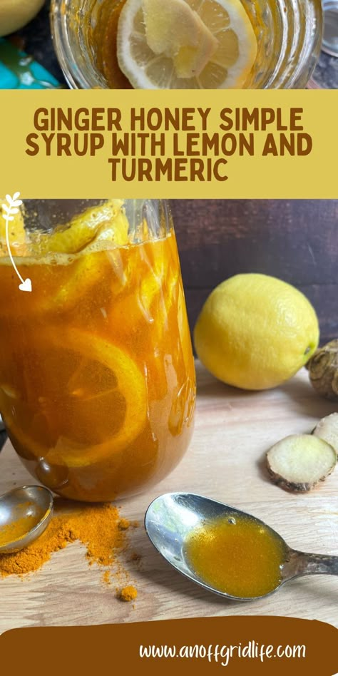 Ginger honey syrup in glass jar. Honey Sore Throat Remedy, Elixer Recipes, Ginger Lemon Honey Tea, Throat Tea, Cough Syrup Recipe, Sore Throat Tea, Homemade Cough Syrup, Honey Simple Syrup, Herbal Remedies Recipes