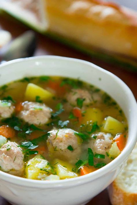 Homemade Chicken Meatball Soup Chicken Meatball Soup, Meatball Soup Recipes, Chicken Meatball, Meatball Soup, Comfort Soup, Chicken Meatballs, Sauteed Vegetables, Easy Soups, Easy Soup Recipes