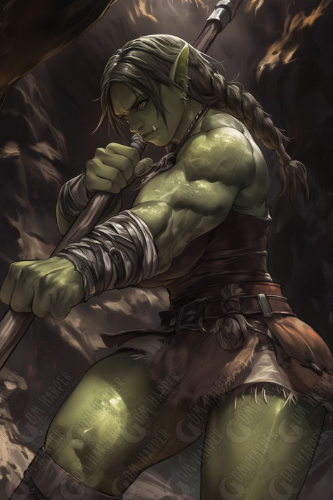 Female Ogrillon Muscular Orc Woman, Female Gargoyle Art, Forgotten Realms Art, Dnd Orc Female, Female Orc Character Design, Orcs Dnd, Female Orc Beautiful, Half Orc Woman, Ogre Woman