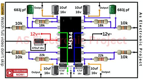 Lm324n Amplifier Circuit Diagram, Diy Subwoofer, Low Pass Filter, Circuit Board Design, Diy Amplifier, Electronic Circuit Design, Electrical Circuit Diagram, Hobby Electronics, Subwoofer Amplifier