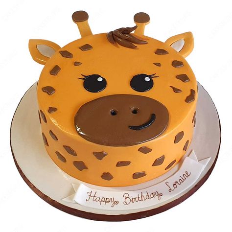 Round cake decorated to look like a giraffe. This cake can be personalised with any kind of animal and colour you want. * Price based on Standard size vanilla cake. Animal Cakes For Kids, Giraffe Birthday Cakes, Giraffe Birthday Parties, Tårta Design, Cake For Girls, Giraffe Cake, Giraffe Cakes, Animal Birthday Cakes, Giraffe Birthday