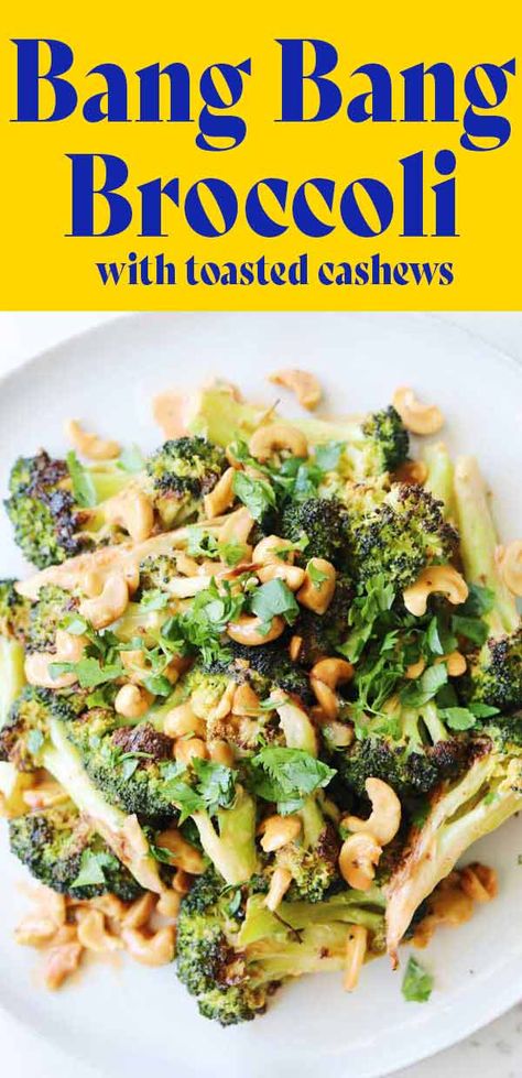 This bang bang broccoli is the ultimate side vegetarian dish. It's creamy, crunchy, spicy and SO GOOD! And if you switch out the mayo for nonfat Greek yogurt, it can even be healthy! It pairs perfectly with grilled meats and plenty of Asian inspired dishes! Keto Chinese Side Dishes, Weeknight Dinner Inspiration, Low Carb Asian Side Dishes, Thai Recipes Side Dish, Thai Broccoli Side Dish, Asian Inspired Vegetable Sides, Vegetarian Dinner Asian, Asian Veggie Side Dish, Thai Food Side Dishes