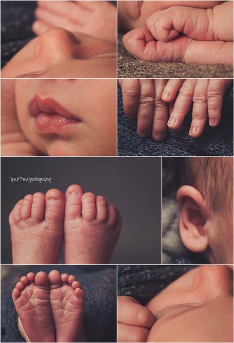 Newborn Baby Photos Idea, Diy Infant Photography, Newborn Photos To Take, Infant Detail Photos, Newborn Pics Diy, Newborn Photoshoot For Baby Boy, Photo Shoot For Newborn, Baby Features Photography, Newborn Photography Must Haves